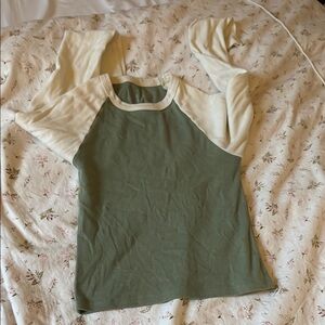 Green and Cream Women's Raglan Top